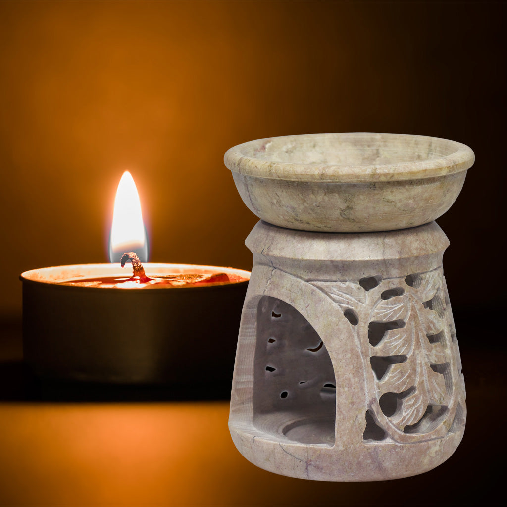 Essential Oil and Incense Burner - Tapered, Marbled-Light Colouring