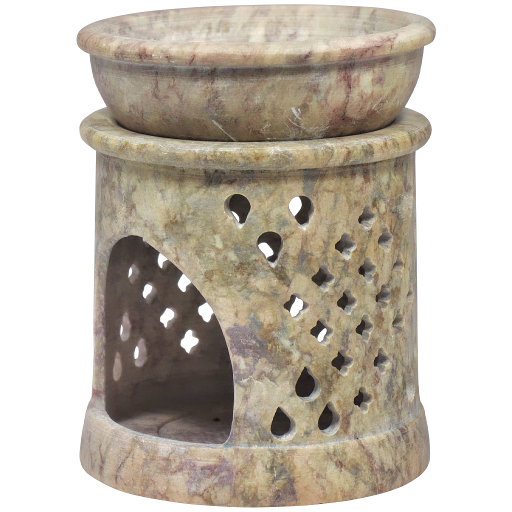 Essential Oil and Incense Burner - Cylindrical, Marbled-Light Colouring