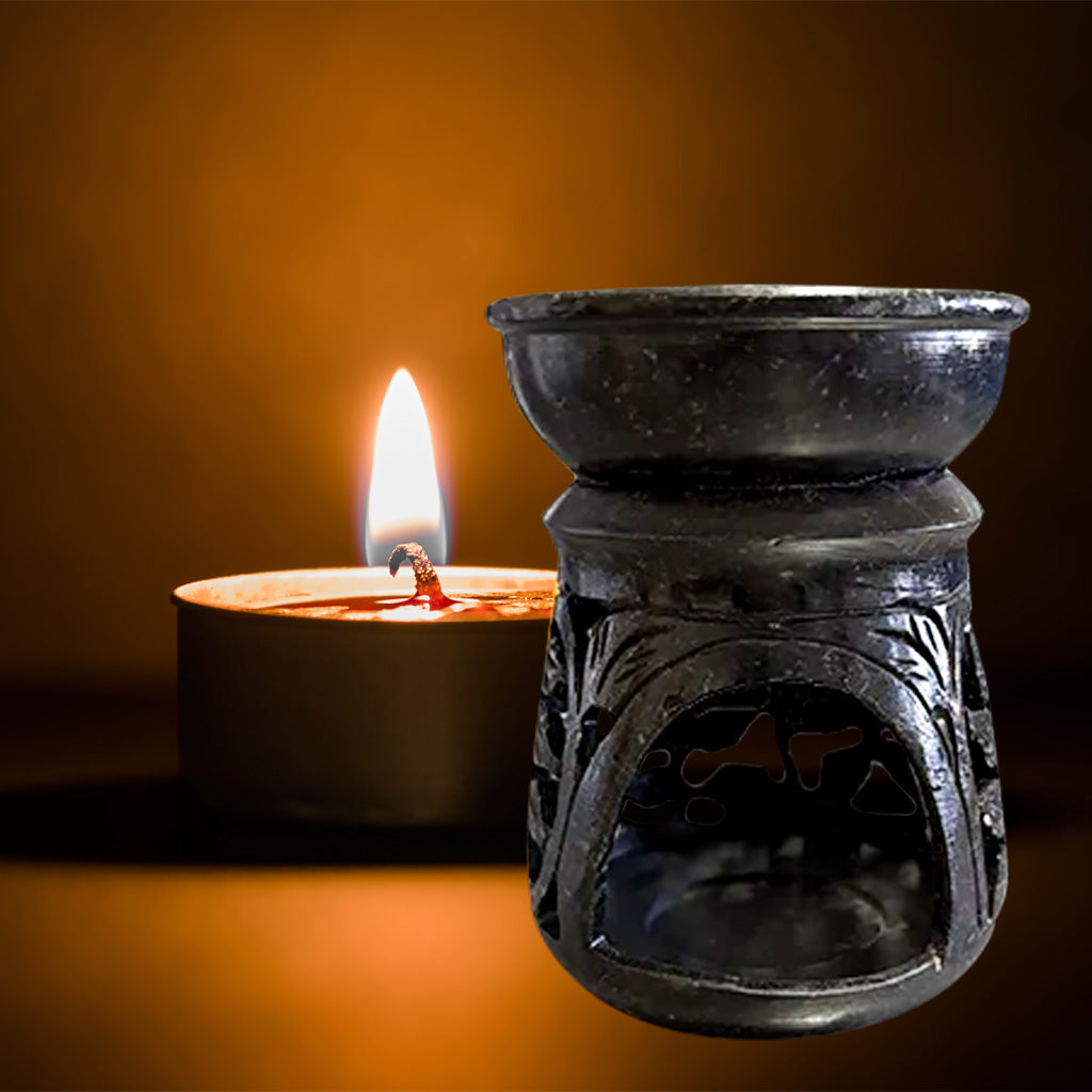 Essential Oil and Incense Burner - Tapered, Marbled-Dark Colouring